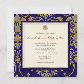 Faux gold/Silver Damask bruiloft-uitnodiging Kaart (Achterkant)