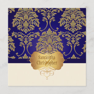 Faux gold/Silver Damask bruiloft-uitnodiging Kaart