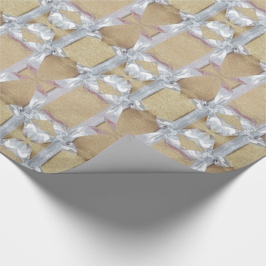 Faux Gold Silver Ribbon Patroon Feestelijk Cadeaupapier (Hoek)
