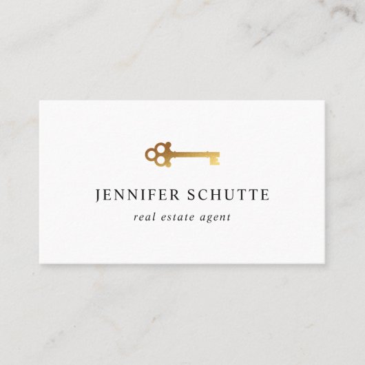 Faux Gold Skeleton Key Modern high-end onroerend g Visitekaartje (Voorkant)