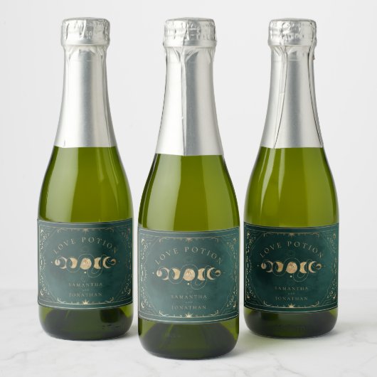 Faux Gold & Smaragd Groene Tarot Hemelse bruiloft Sparkling Wijnetiket (Flessen)