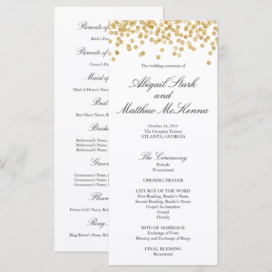 Faux Gold Sparkle Confetti Programme de mariage (Devant / Derrière)