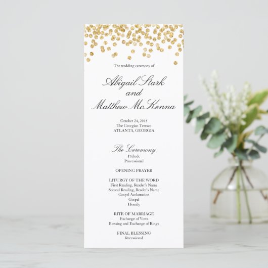 Faux Gold Sparkle Confetti trouwprogramma Programma (Staand voorkant)
