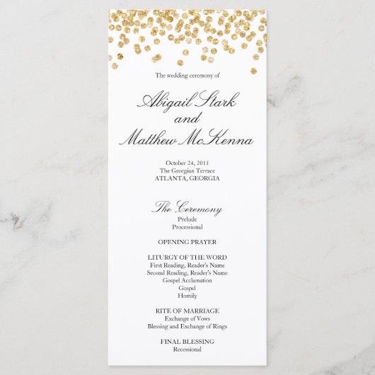 Faux Gold Sparkle Confetti trouwprogramma Programma (Voorkant)