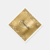 Faux Gold Sparkly Glitter en Folie Fancy Monogram Servet (Hoek)