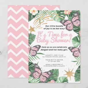 Faux Gold Star en roze Butterfly Girl Baby shower Kaart