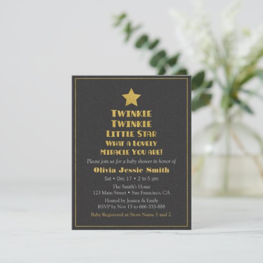 Faux Gold Twinkle Twinkle Little Star-Baby shower Kaart (Staand voorkant)