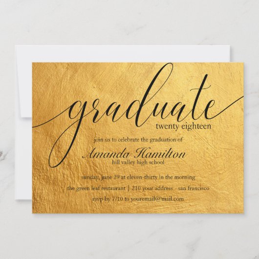 Faux Gold typographie Graduation Invitation (Devant)
