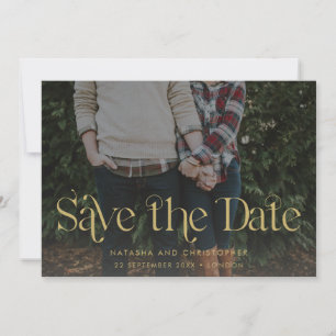 Faux Gold Typography Overlay Horizontal Photo Save The Date