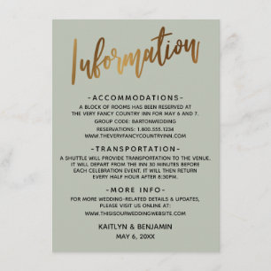 Faux Gold Typography Sage Weddending Information Informatiekaartje