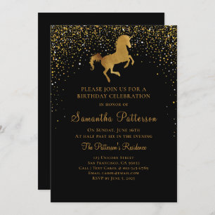 Faux Gold Unicorn et Stars Invitation d'anniversai