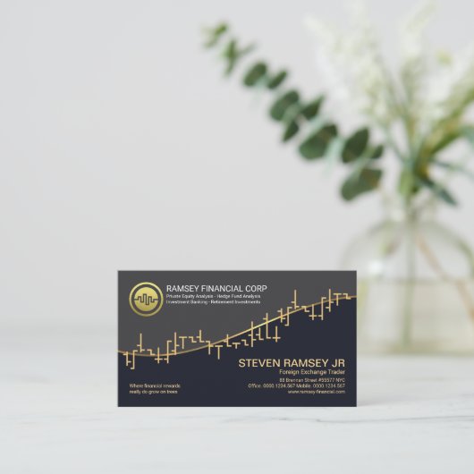 Faux Gold Wave Stock Exchange Graph Forex Trader Visitekaartje (Staand voorkant)