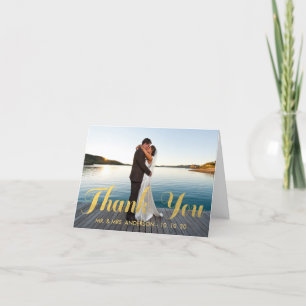 FAUX GOLD WEDDING DANK U MET FOTO NOTECARD BEDANKKAART