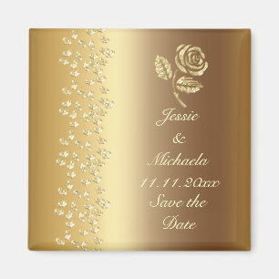 Faux Gold Wedding Roos en Harten Save the Date Magneet