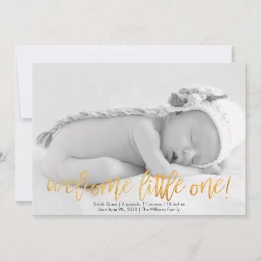 Faux Gold Welcome Little One Faire-part de naissan (Devant)