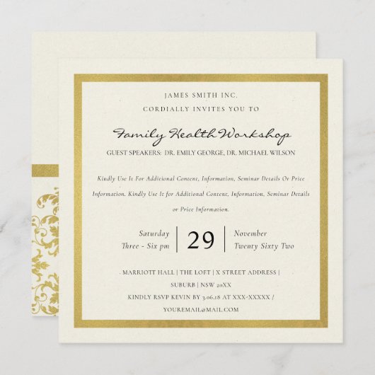 FAUX GOLD WHITE DAMASK CLASSIC WORKSHOP EVAL KAART (Voorkant / Achterkant)