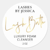 Faux Gold & White Script Logo Lash Bath Cleanser Ronde Sticker (Voorkant)