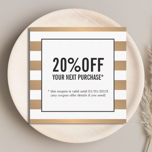 Faux Gold White Stripes Beauté Salon Coupon