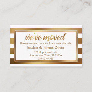 Faux Gold & White Stripes We hebben een verhuiskaa Visitekaartje