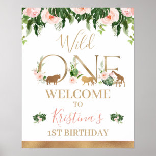 Faux Gold Wild One Floral Safari Welkom Poster