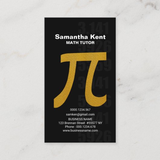 Faux Gold Wiskunde Pi-Symbool Wiskunde Tutor Visitekaartje (Voorkant)