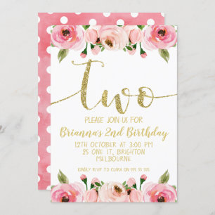Faux Gold Word 2e Anniversaire Fête Invitation