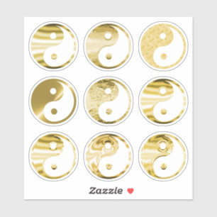 Faux Gold Yin Yang Symbol Textured Metallic Set 9 Sticker