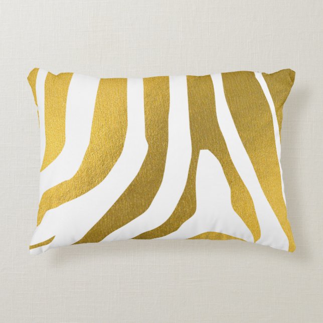 Faux Gold Zebra Print Stripes Pattern Accent Kussen (Voorkant)