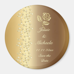 Faux Golden Wedding Hearts en Roos Save the Date Magneet