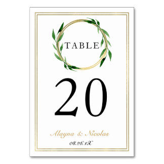 Faux Golden Wreath Mariage Carte Numéro de table