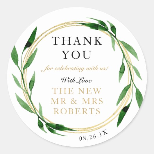 Faux Golden Wreath Sticker, Favor Sticker (Voorkant)
