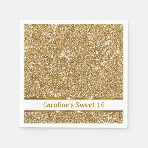 Faux Golden Yellow Glitter Texture Sweet Sixteen Servet