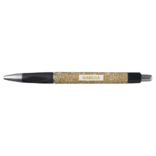 Faux Golden Yellow Glitter textuur, kijk met naam Pen