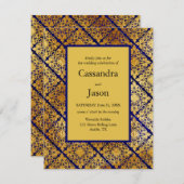 Faux Goud en Blauw Bruiloft Kaart (Voorkant / Achterkant)