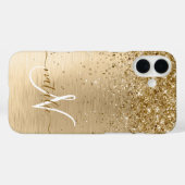 Faux Goud Geborsteld Metaal Glitter Monogram Naam Case-Mate iPhone Case (Achterkant (horizontaal))