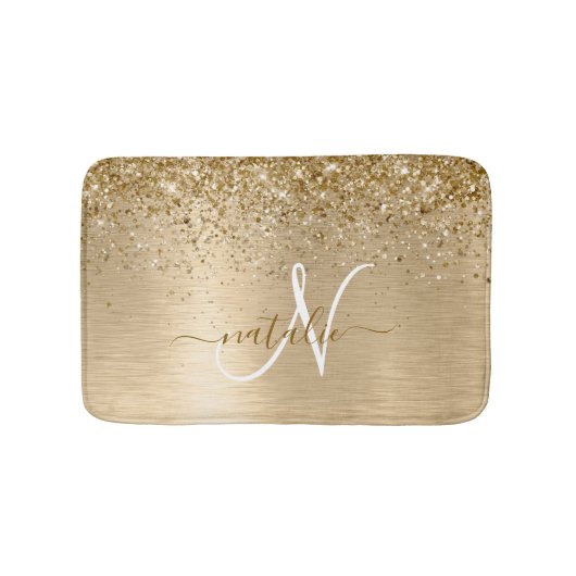 Faux Goud Geborsteld Metaal Glitter Print Monogram Badmat (Voorkant)