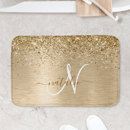 Faux Goud Geborsteld Metaal Glitter Print Monogram Badmat