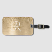 Faux Goud Geborsteld Metaal Glitter Print Monogram Bagagelabel (Voorkant (horizontaal))