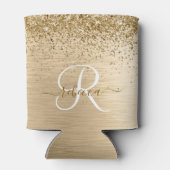 Faux Goud Geborsteld Metaal Glitter Print Monogram Blikjeskoeler (Achterkant)