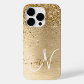 Faux Goud Geborsteld Metaal Glitter Print Monogram Case-Mate iPhone Case (Achterkant)