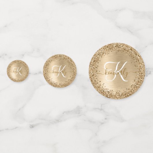 Faux Goud Geborsteld Metaal Glitter Print Monogram Confetti (Achterkanten)