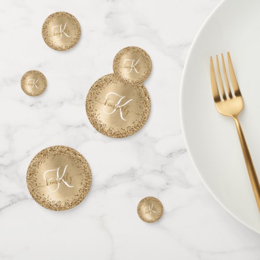 Faux Goud Geborsteld Metaal Glitter Print Monogram Confetti (Groep)