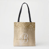 Faux Goud Geborsteld Metaal Glitter Print Monogram Draagtas (Voorkant)