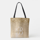 Faux Goud Geborsteld Metaal Glitter Print Monogram Draagtas (Achterkant)