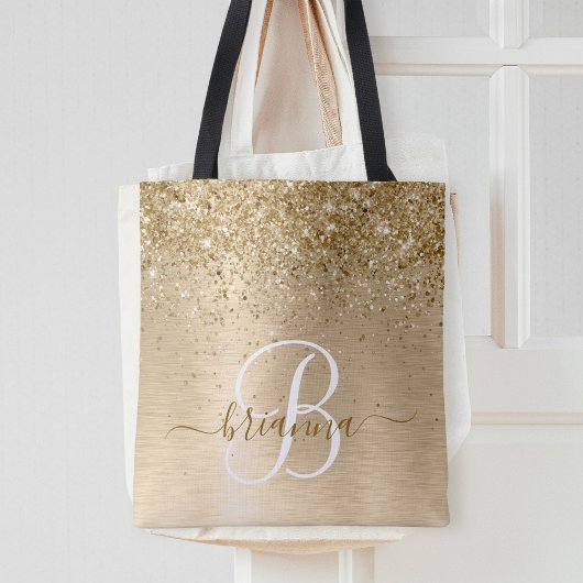 Faux Goud Geborsteld Metaal Glitter Print Monogram Draagtas