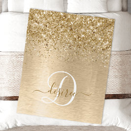 Faux Goud Geborsteld Metaal Glitter Print Monogram Fleece Deken