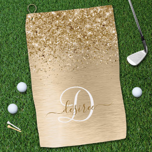 Faux Goud Geborsteld Metaal Glitter Print Monogram Golfhanddoek
