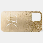 Faux Goud Geborsteld Metaal Glitter Print Monogram iPhone Hoesje (Achterkant horizontaal)