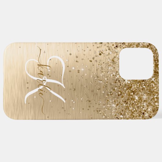 Faux Goud Geborsteld Metaal Glitter Print Monogram iPhone Hoesje (Achterkant horizontaal)