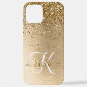Faux Goud Geborsteld Metaal Glitter Print Monogram iPhone Hoesje (Achterkant)